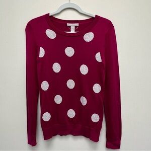 Banana Republic Factory Magenta Pink Big Polka Dot Crew Neck Sweater Size XS